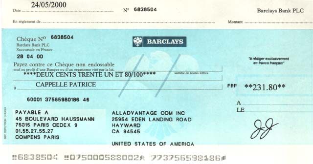 exemple de cheque rempli bnp